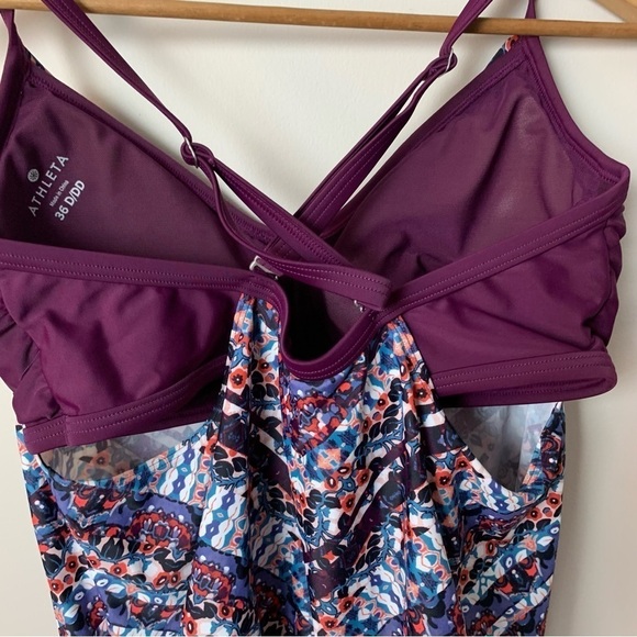 [Athleta] Women's Floral Geometric Ruched Built In Bra Sleeveless Tank Top - Picture 7 of 8